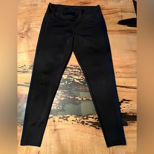Adidas ClimaLite Leggings Black w/ blue 3 Stripe EUC